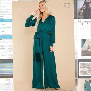 Green Satin Jumpsuit, Wedding Guest, Flattering